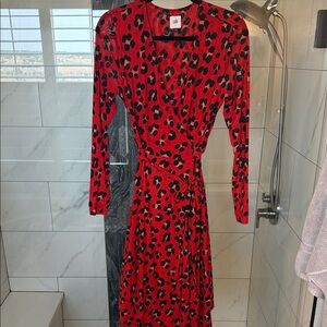 CAbi Red and Black Leopard Print Wrap Dress